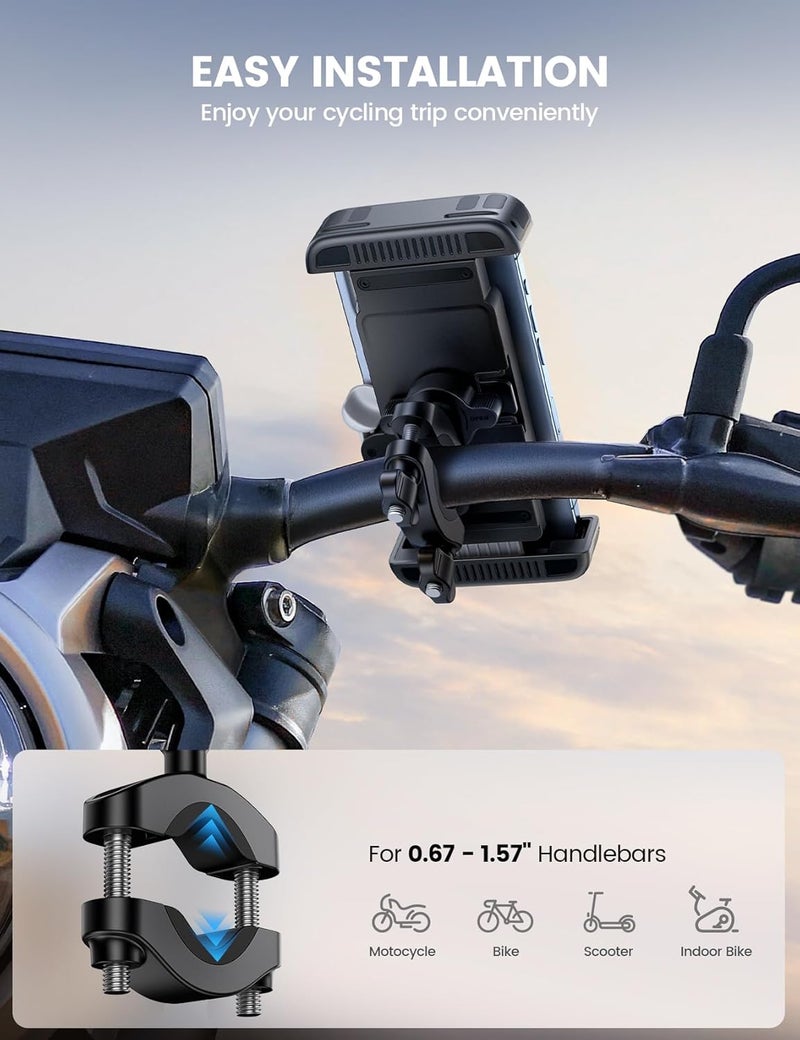 Lamicall Bike Motorcycle Phone Mount - [1s Quick Lock] Bike Cell Phone Holder Clip, Bicycle Scooter Handlebar Clamp, for iPhone Air, 17 16 15 Pro Max, Galaxy S25 S24 Ultra, More 6-7" Phones - Image 4